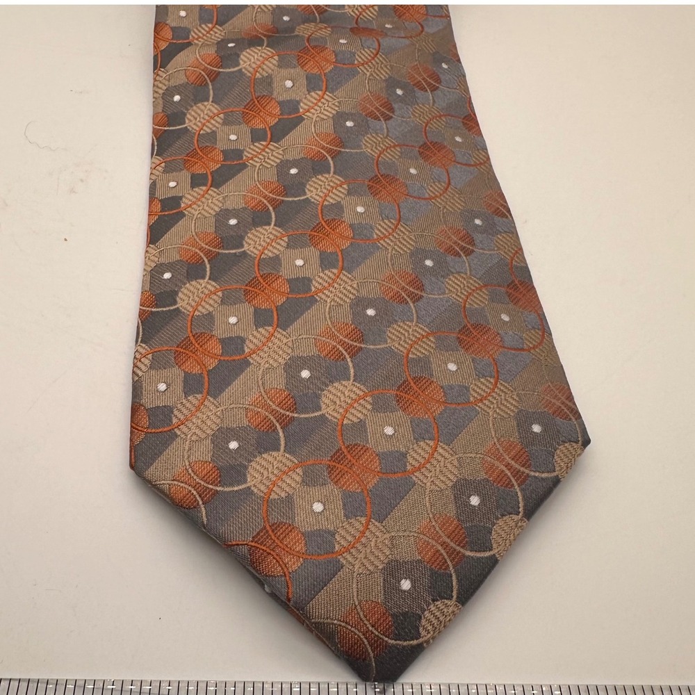 Concepts by Claiborne Silk Necktie‎ Geometric Circles Orange Gray Mens Formal